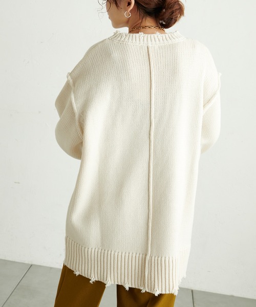 natural couture（ナチュラルクチュール）の「【WEB限定カラー有り】アウトシームダメージニット（ニット/セーター・レディース・ブラック/ベージュ/オレンジ/アイボリー/ブルー・FREE）」の20枚目の写真