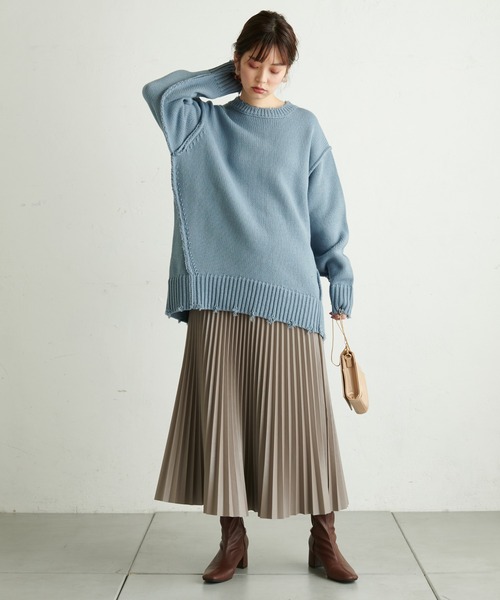 natural couture（ナチュラルクチュール）の「【WEB限定カラー有り】アウトシームダメージニット（ニット/セーター・レディース・ブラック/ベージュ/オレンジ/アイボリー/ブルー・FREE）」の11枚目の写真