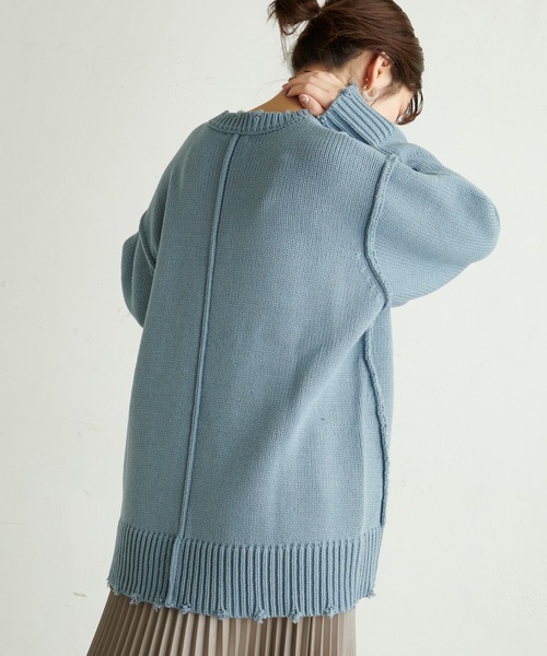 natural couture（ナチュラルクチュール）の「【WEB限定カラー有り】アウトシームダメージニット（ニット/セーター・レディース・ブラック/ベージュ/オレンジ/アイボリー/ブルー・FREE）」の10枚目の写真