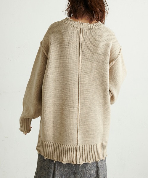 natural couture（ナチュラルクチュール）の「【WEB限定カラー有り】アウトシームダメージニット（ニット/セーター・レディース・ブラック/ベージュ/オレンジ/アイボリー/ブルー・FREE）」の14枚目の写真