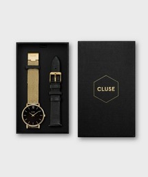 CLUSE（クルース）の「「CLUSE/クルース」Minuit Special Mesh, Gold, Black Stardust & Black Leather Strap Gift Box ミニュイ スペシャルメッシュ ゴールド ブラックスターダスト＆ブラックレザーストラップ ギフトボックス（アナログ腕時計・メンズ）」