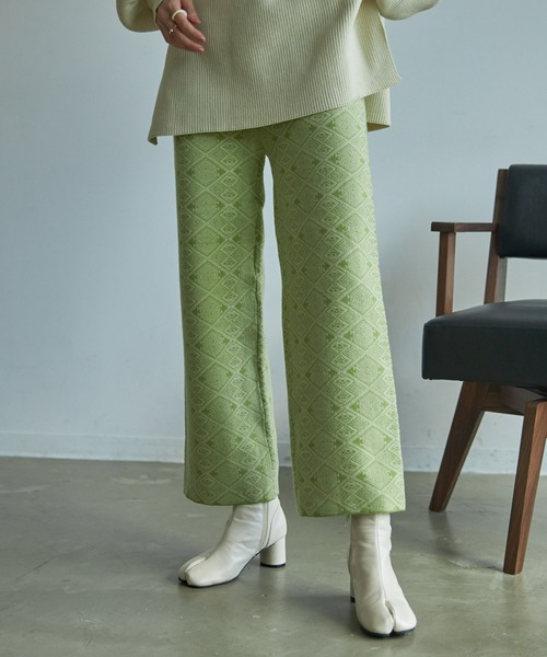 VACANCY（ヴァカンシー）の「ジャガード柄ニットワイドパンツ（その他パンツ・レディース・ブラック/グリーン/ナチュラル・FREE）」の3枚目の写真