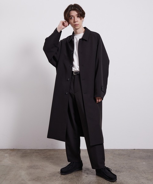 JUNRED（ジュンレッド）の「【セットアップ対応】スムースタッチドルマンステンカラーオーバーコート（ステンカラーコート・メンズ・ブルー系その他6/ベージュ/ブラウン/ブラウン系その他2/ブラック・M/L/S）」の19枚目の写真