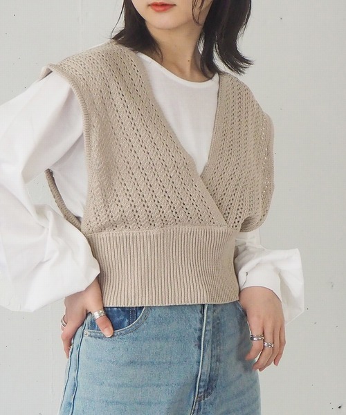 tiptop（ティップトップ）の「[新色登場]カシュクールビスチェ×ロンTSET（ベスト・レディース・グリーン/アイボリー/サックスブルー/ベージュ/A/ブルー/スミクロ・FREE）」の4枚目の写真