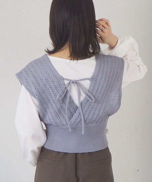 tiptop（ティップトップ）の「[新色登場]カシュクールビスチェ×ロンTSET（ベスト・レディース・グリーン/アイボリー/サックスブルー/ベージュ/A/ブルー/スミクロ・FREE）」の6枚目の写真