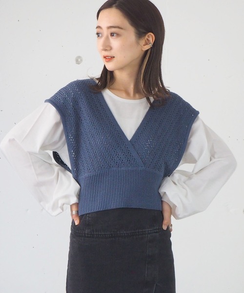 tiptop（ティップトップ）の「[新色登場]カシュクールビスチェ×ロンTSET（ベスト・レディース・グリーン/アイボリー/サックスブルー/ベージュ/A/ブルー/スミクロ・FREE）」の7枚目の写真