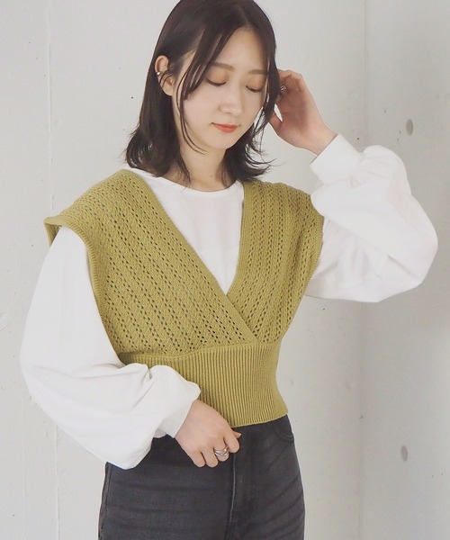 tiptop（ティップトップ）の「[新色登場]カシュクールビスチェ×ロンTSET（ベスト・レディース・グリーン/アイボリー/サックスブルー/ベージュ/A/ブルー/スミクロ・FREE）」の5枚目の写真