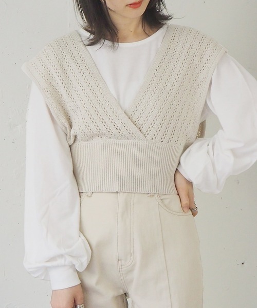 tiptop（ティップトップ）の「[新色登場]カシュクールビスチェ×ロンTSET（ベスト・レディース・グリーン/アイボリー/サックスブルー/ベージュ/A/ブルー/スミクロ・FREE）」の2枚目の写真