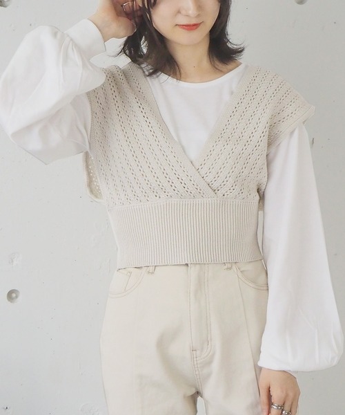 tiptop（ティップトップ）の「[新色登場]カシュクールビスチェ×ロンTSET（ベスト・レディース・グリーン/アイボリー/サックスブルー/ベージュ/A/ブルー/スミクロ・FREE）」の12枚目の写真