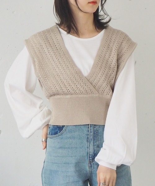 tiptop（ティップトップ）の「[新色登場]カシュクールビスチェ×ロンTSET（ベスト・レディース・グリーン/アイボリー/サックスブルー/ベージュ/A/ブルー/スミクロ・FREE）」の22枚目の写真