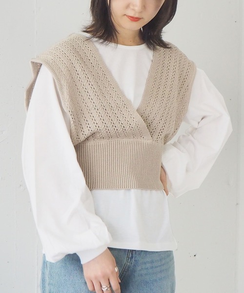 tiptop（ティップトップ）の「[新色登場]カシュクールビスチェ×ロンTSET（ベスト・レディース・グリーン/アイボリー/サックスブルー/ベージュ/A/ブルー/スミクロ・FREE）」の10枚目の写真