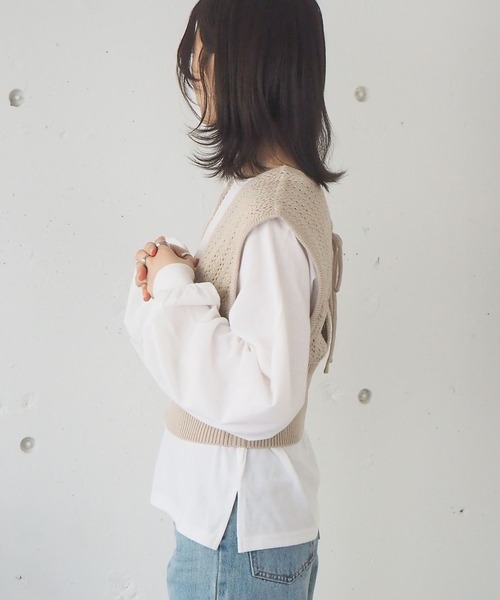 tiptop（ティップトップ）の「[新色登場]カシュクールビスチェ×ロンTSET（ベスト・レディース・グリーン/アイボリー/サックスブルー/ベージュ/A/ブルー/スミクロ・FREE）」の9枚目の写真