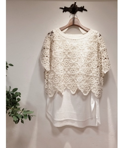 BEARDSLEY（ビアズリー）の「レース刺繍タンクセット（ニット/セーター・レディース・ベージュ/ブラック・FREE）」の2枚目の写真