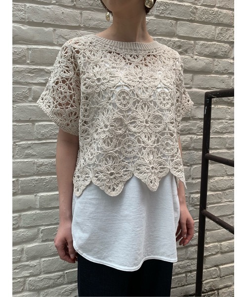 BEARDSLEY（ビアズリー）の「レース刺繍タンクセット（ニット/セーター・レディース・ベージュ/ブラック・FREE）」の8枚目の写真