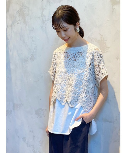 BEARDSLEY（ビアズリー）の「レース刺繍タンクセット（ニット/セーター・レディース・ベージュ/ブラック・FREE）」の3枚目の写真