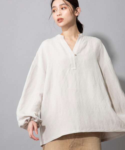 Munich（ミューニック）の「レーヨンリネンポプリン　ブラウス（シャツ/ブラウス・レディース・ホワイト/ブラック/ライトベージュ/テラコッタ・FREE）」の4枚目の写真