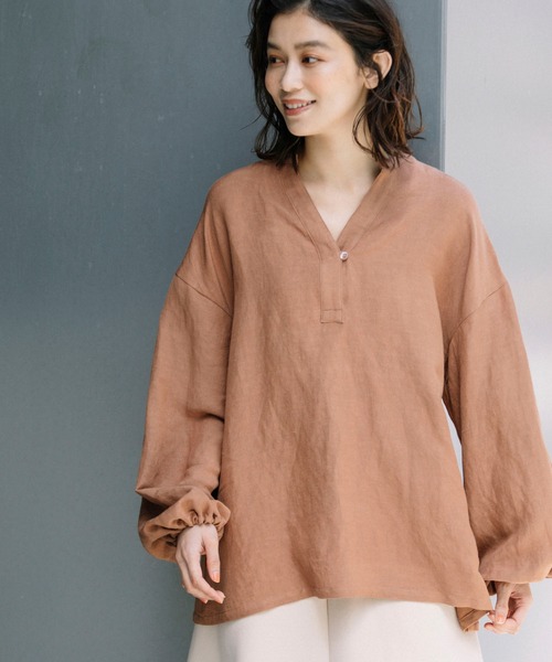 Munich（ミューニック）の「レーヨンリネンポプリン　ブラウス（シャツ/ブラウス・レディース・ホワイト/ブラック/ライトベージュ/テラコッタ・FREE）」の3枚目の写真