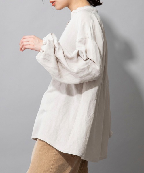 Munich（ミューニック）の「レーヨンリネンポプリン　ブラウス（シャツ/ブラウス・レディース・ホワイト/ブラック/ライトベージュ/テラコッタ・FREE）」の5枚目の写真