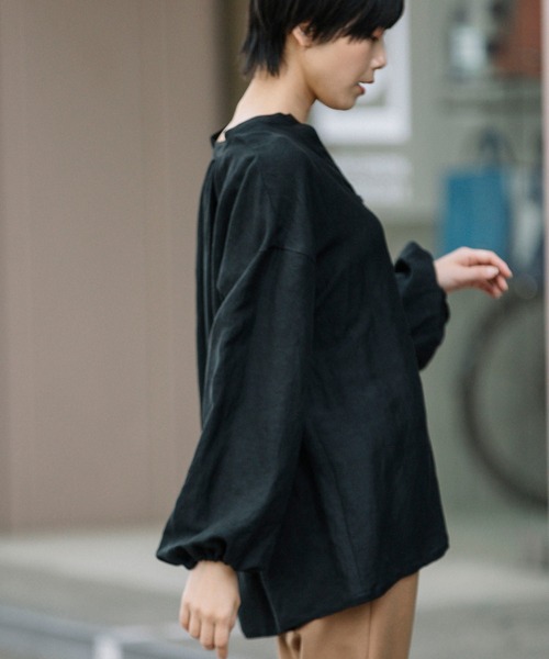 Munich（ミューニック）の「レーヨンリネンポプリン　ブラウス（シャツ/ブラウス・レディース・ホワイト/ブラック/ライトベージュ/テラコッタ・FREE）」の10枚目の写真