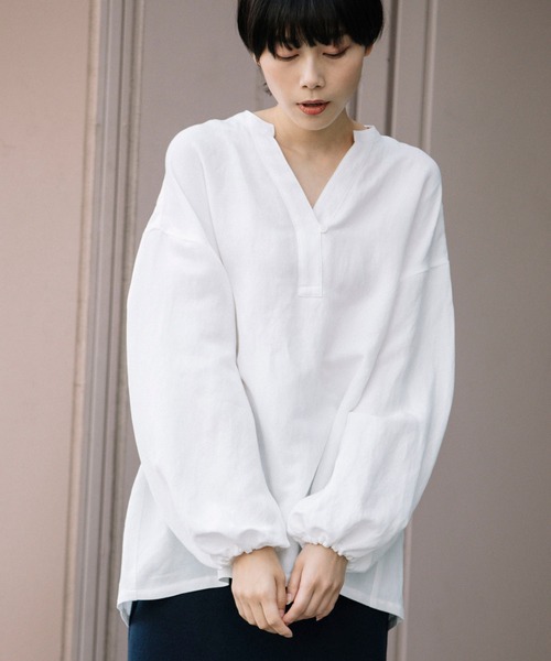 Munich（ミューニック）の「レーヨンリネンポプリン　ブラウス（シャツ/ブラウス・レディース・ホワイト/ブラック/ライトベージュ/テラコッタ・FREE）」の11枚目の写真