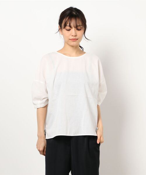リントスル　カップ付きギャザークロスロングスリーブトップス　パープル セール】カップ付きギャザーロングスリーブトップス（Tシャツ