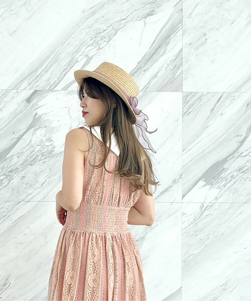 GRANDEDGE（グランドエッジ）の「オーガンジーリボンカンカン帽子（ハット・レディース・アイボリー系2/ブラック系2/パープル系2・99）」の9枚目の写真