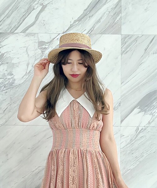 GRANDEDGE（グランドエッジ）の「オーガンジーリボンカンカン帽子（ハット・レディース・アイボリー系2/ブラック系2/パープル系2・99）」の10枚目の写真