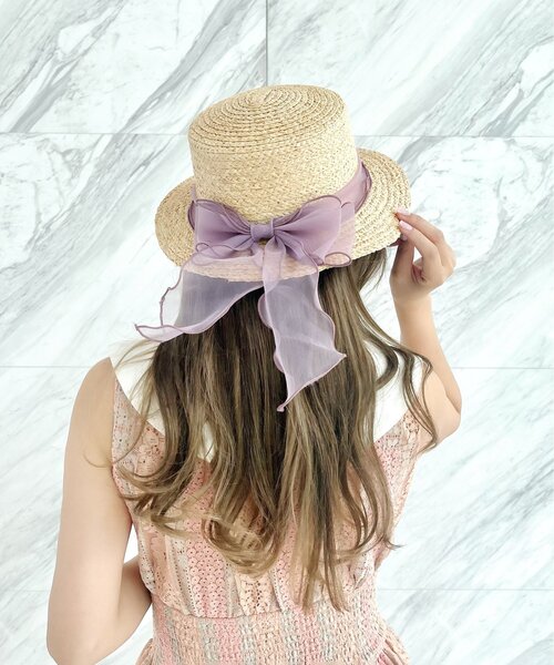 GRANDEDGE（グランドエッジ）の「オーガンジーリボンカンカン帽子（ハット・レディース・アイボリー系2/ブラック系2/パープル系2・99）」の12枚目の写真