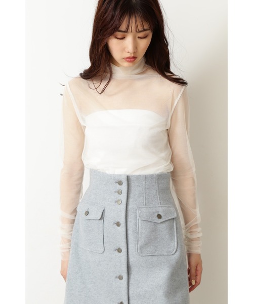 FREE'S MART(フリーズマート)の「◇シースルーハイネックカットソー(Tシャツ/カットソー・レディース・ホワイト/ブラック・FREE)」の4枚目の写真