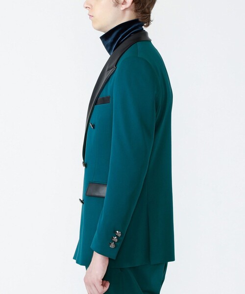 Education from Youngmachines（エデュケーションフロムヤングマシーン）の「【Education from Youngmachines】シンセティックレザースイッチ ピークドダブルジャケット（テーラードジャケット・メンズ・ブラック/グリーン・M/S/L）」の6枚目の写真