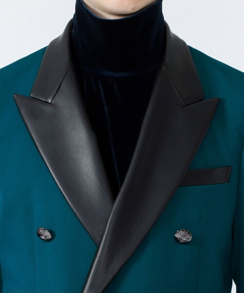 Education from Youngmachines（エデュケーションフロムヤングマシーン）の「【Education from Youngmachines】シンセティックレザースイッチ ピークドダブルジャケット（テーラードジャケット・メンズ・ブラック/グリーン・M/S/L）」の8枚目の写真