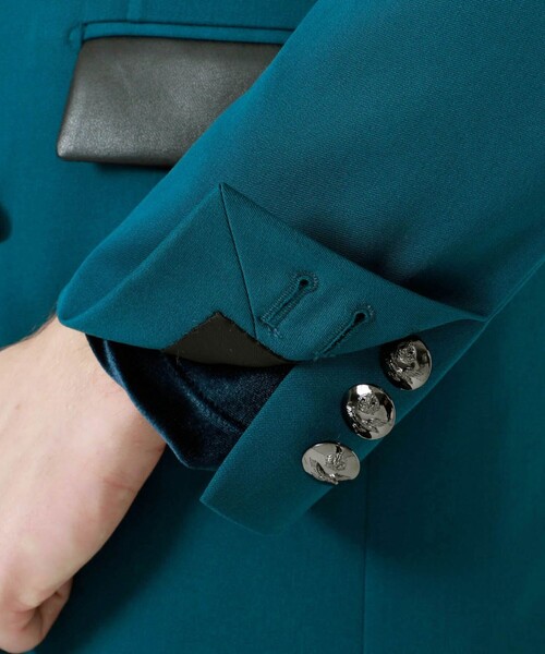 Education from Youngmachines（エデュケーションフロムヤングマシーン）の「【Education from Youngmachines】シンセティックレザースイッチ ピークドダブルジャケット（テーラードジャケット・メンズ・ブラック/グリーン・M/S/L）」の11枚目の写真