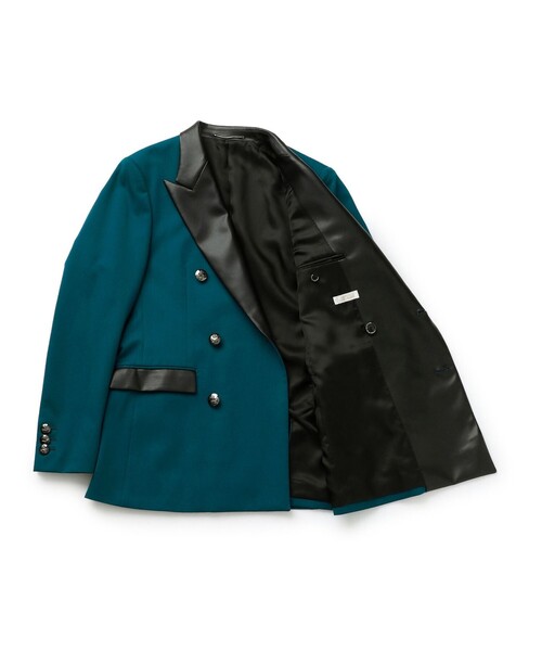 Education from Youngmachines（エデュケーションフロムヤングマシーン）の「【Education from Youngmachines】シンセティックレザースイッチ ピークドダブルジャケット（テーラードジャケット・メンズ・ブラック/グリーン・M/S/L）」の14枚目の写真