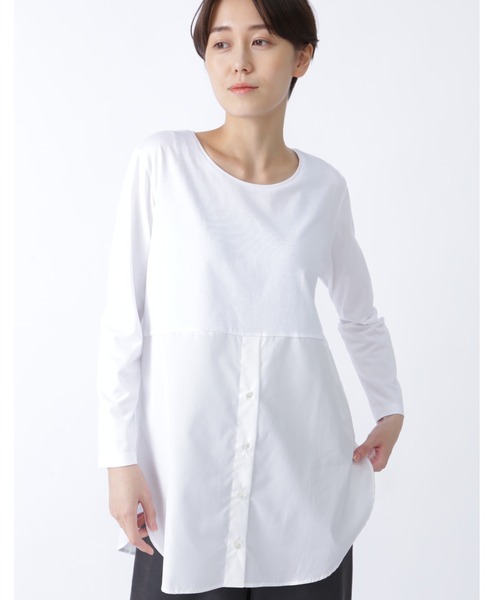 human woman（ヒューマンウーマン）の「◆オーガニックコットン　ドッキングプルオーバー（Tシャツ/カットソー・レディース・ライトホワイト/ホワイト/ホワイト系その他4・MEDIUM）」の2枚目の写真