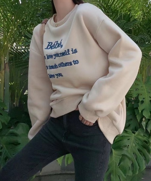 Diosfront（ディオスフロント）の「カラーロゴ刺繍スウェットトレーナー（スウェット・レディース・ベージュ/ネイビー/ピンク/ブラック/杢グレー/グリーン・M/L/XL）」の22枚目の写真