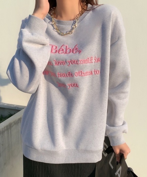 Diosfront（ディオスフロント）の「カラーロゴ刺繍スウェットトレーナー（スウェット・レディース・ベージュ/ネイビー/ピンク/ブラック/杢グレー/グリーン・M/L/XL）」の21枚目の写真