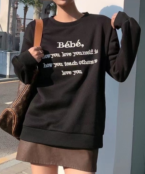 Diosfront（ディオスフロント）の「カラーロゴ刺繍スウェットトレーナー（スウェット・レディース・ベージュ/ネイビー/ピンク/ブラック/杢グレー/グリーン・M/L/XL）」の9枚目の写真