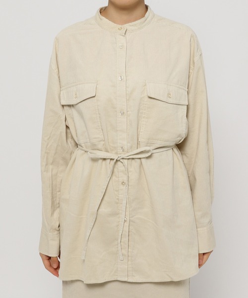 mysty woman(ミスティウーマン)の「ウエストマークコーデュロイシャツ 227708(シャツ/ブラウス・レディース・ダークグリーン/アイボリー/チャコール・FREE)」の6枚目の写真