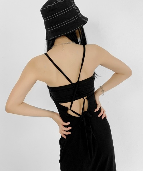 LVEU.(ラブユ.)の「【LVEU.】バッククロスワンピース / ワンピース ワンピ ロング ミモレ キャミソール キャミ キャミワンピ ブラック クロス タイト(ワンピース・レディース・ブラック・FREE)」の15枚目の写真