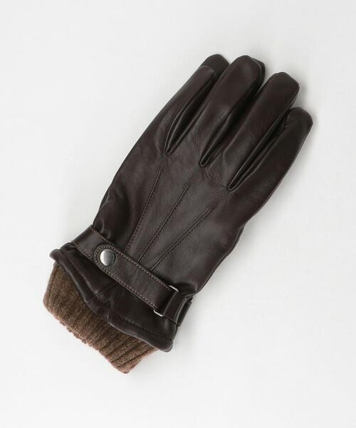 green label relaxing（グリーンレーベルリラクシング）の「ラムレザー ボタン グローブ -タッチパネル対応-（手袋・メンズ・ブラック/ダークブラウン・M/L）」の5枚目の写真