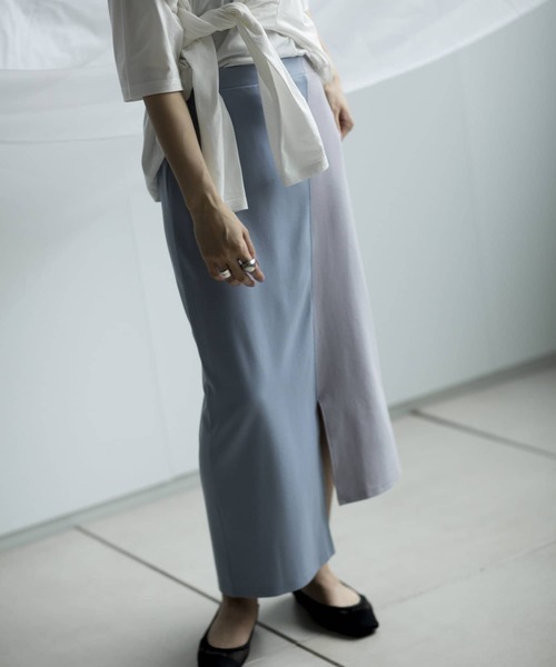 mona Belinda（モナベリンダ）の「配色アシメスカート（スカート・レディース・パープル/サックスブルー/グレイッシュベージュ・FREE）」の3枚目の写真