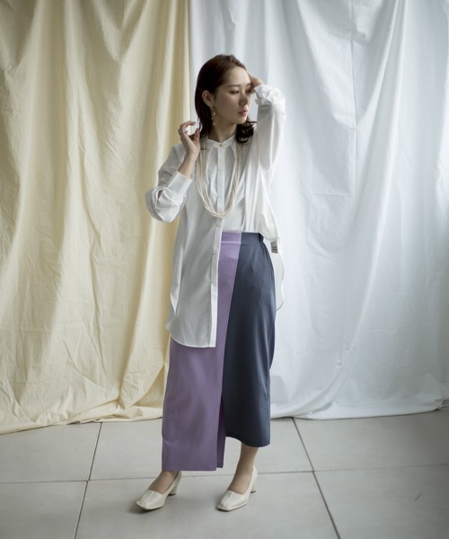 mona Belinda（モナベリンダ）の「配色アシメスカート（スカート・レディース・パープル/サックスブルー/グレイッシュベージュ・FREE）」の9枚目の写真