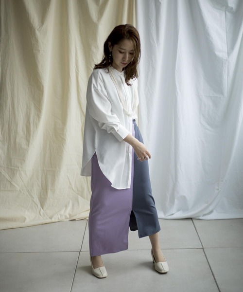 mona Belinda（モナベリンダ）の「配色アシメスカート（スカート・レディース・パープル/サックスブルー/グレイッシュベージュ・FREE）」の15枚目の写真