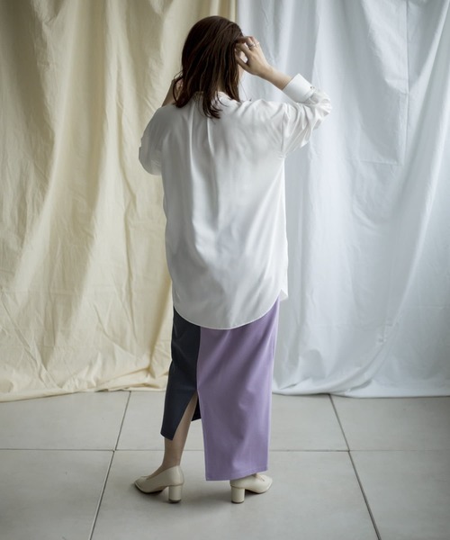 mona Belinda（モナベリンダ）の「配色アシメスカート（スカート・レディース・パープル/サックスブルー/グレイッシュベージュ・FREE）」の4枚目の写真