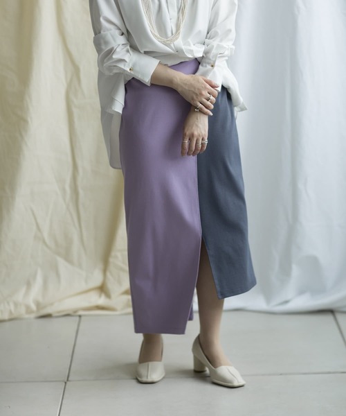 mona Belinda（モナベリンダ）の「配色アシメスカート（スカート・レディース・パープル/サックスブルー/グレイッシュベージュ・FREE）」の21枚目の写真