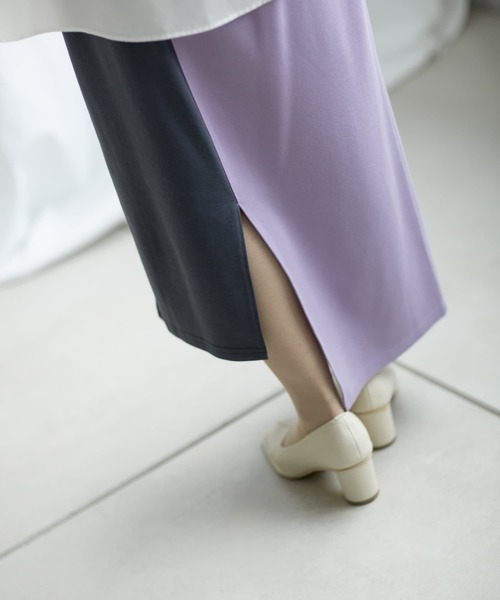 mona Belinda（モナベリンダ）の「配色アシメスカート（スカート・レディース・パープル/サックスブルー/グレイッシュベージュ・FREE）」の5枚目の写真
