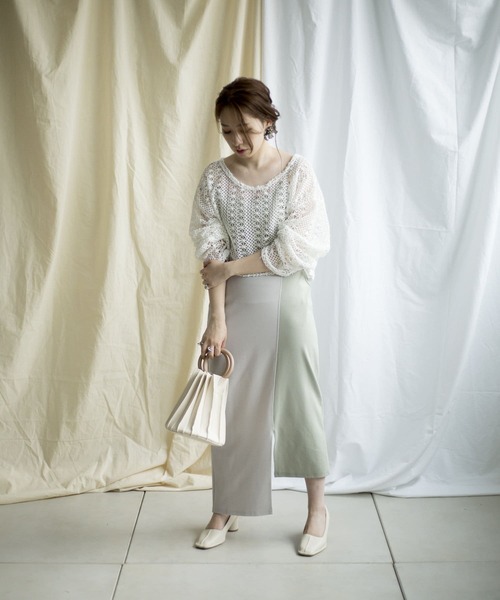 mona Belinda（モナベリンダ）の「配色アシメスカート（スカート・レディース・パープル/サックスブルー/グレイッシュベージュ・FREE）」の13枚目の写真