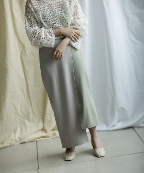 mona Belinda（モナベリンダ）の「配色アシメスカート（スカート・レディース・パープル/サックスブルー/グレイッシュベージュ・FREE）」の8枚目の写真