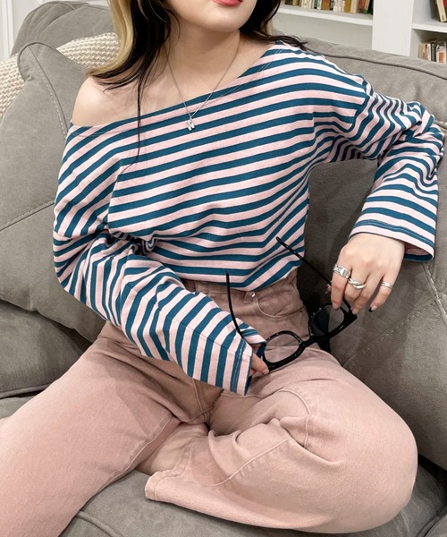 EPIMI E'PIMMY(エピミエピミー)の「カラフルボーダーロングプルオーバー(Tシャツ/カットソー・レディース・サックスブルー/ブラック/ネイビー/グリーン・MEDIUM)」の3枚目の写真