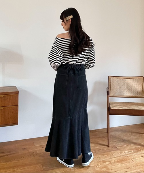 EPIMI E'PIMMY(エピミエピミー)の「カラフルボーダーロングプルオーバー(Tシャツ/カットソー・レディース・サックスブルー/ブラック/ネイビー/グリーン・MEDIUM)」の6枚目の写真